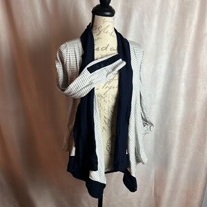 360 Sweater Women's Cotton Silk Navy Blue Cream Cardigan Size S
